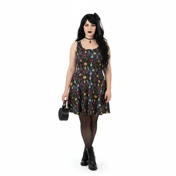 Whimsigoth Witchy Goth Fit & Flare Dress - Picture 11 of 15